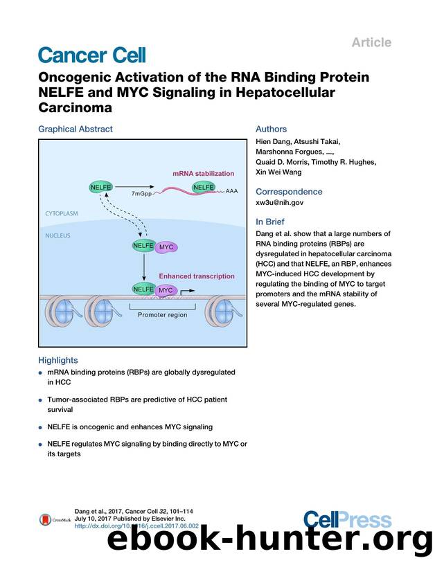 Oncogenic Activation of the RNA Binding Protein NELFE and MYC Signaling in Hepatocellular Carcinoma by unknow