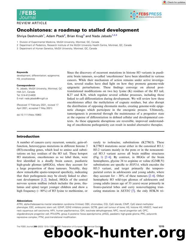 Oncohistones: a roadmap to stalled development by Unknown
