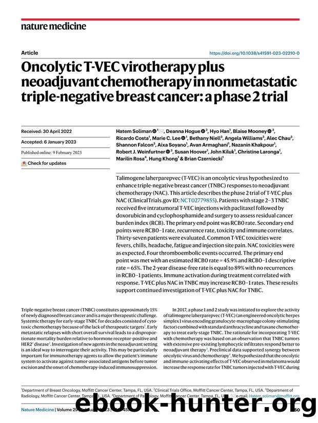 Oncolytic T-VEC virotherapy plus neoadjuvant chemotherapy in nonmetastatic triple-negative breast cancer: a phase 2 trial by unknow