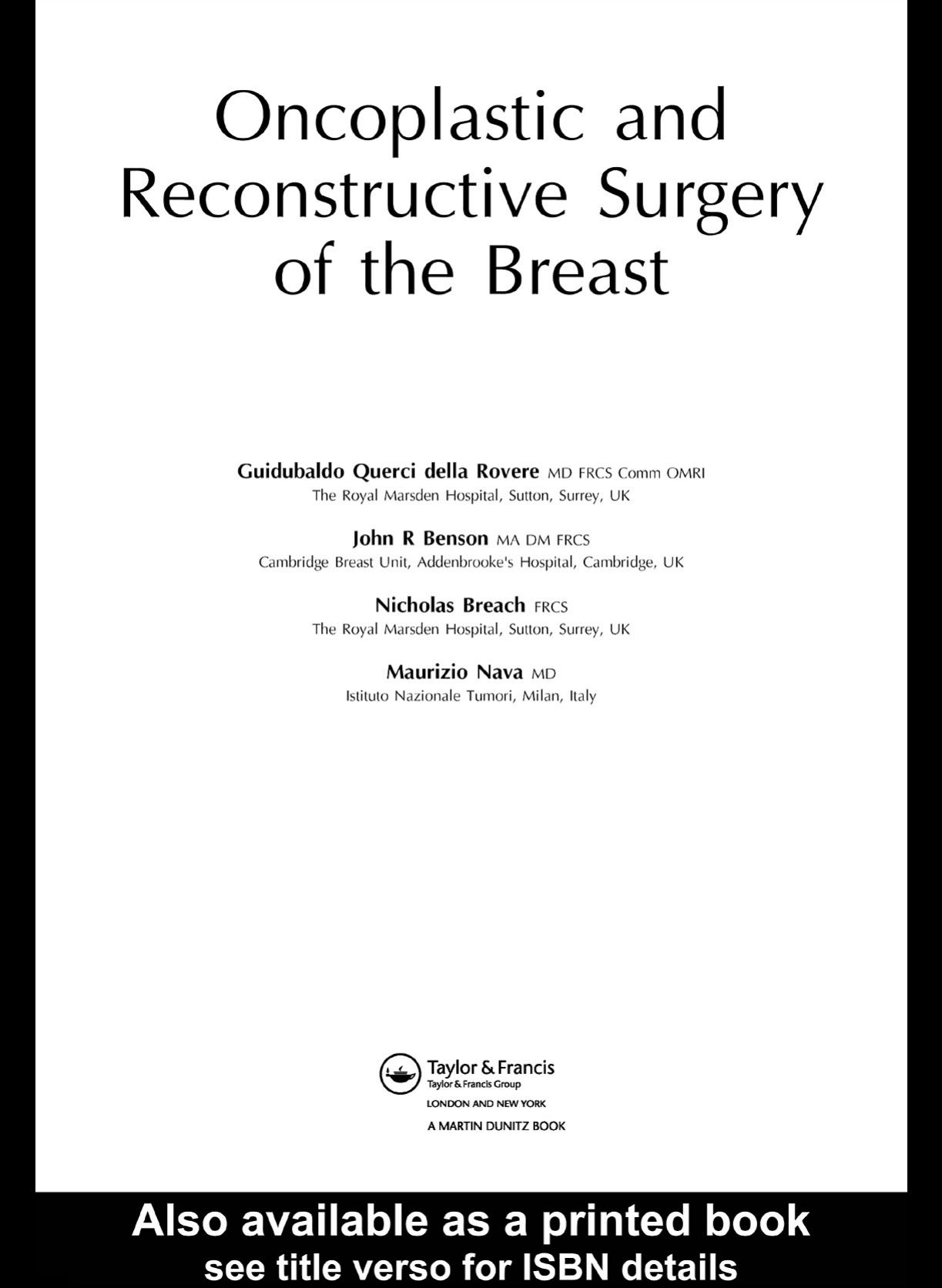 Oncoplastic and Reconstructive Surgery of the Breast by Guidubaldo Querci della Rovere John R. Benson Nicholas Breach Maurizio Nava