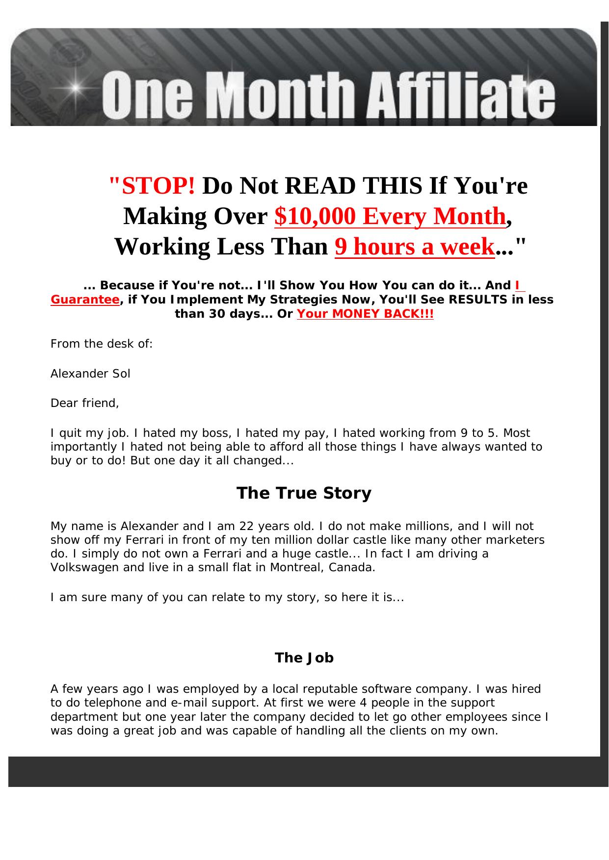 One Month Affiliate - Money Making Video Guide. by Best of Kuszter's Collection