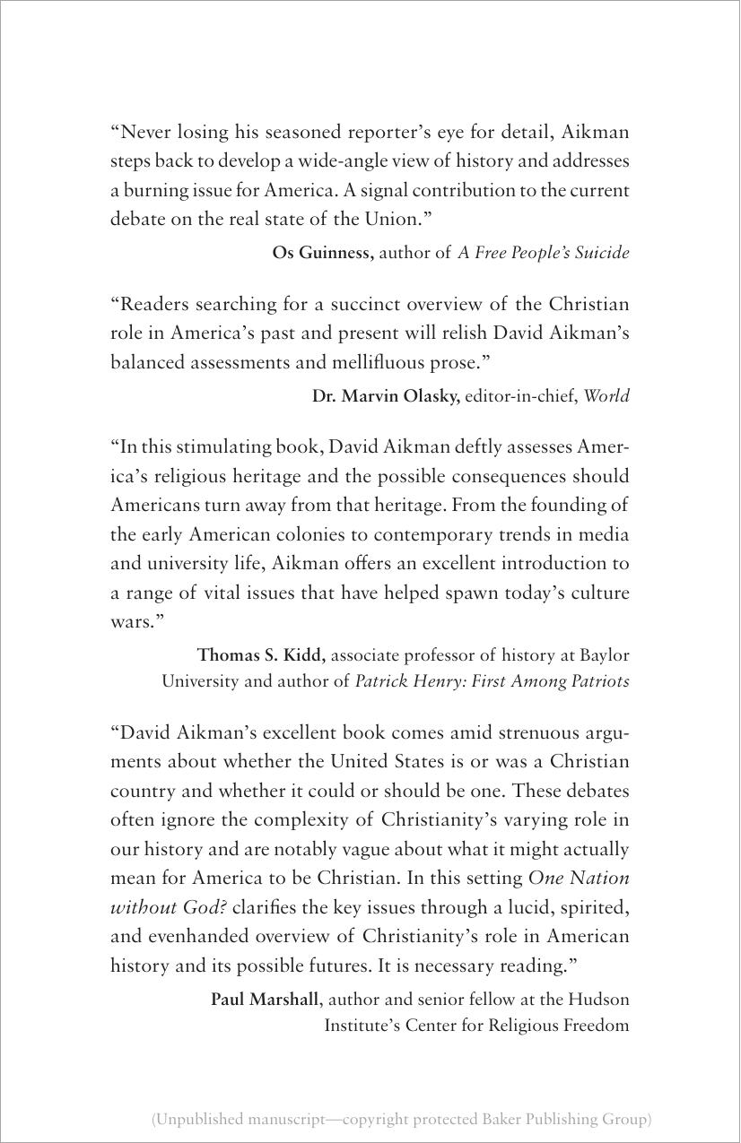 One Nation Without God?: The Battle for Christianity in an Age of Unbelief by David Aikman