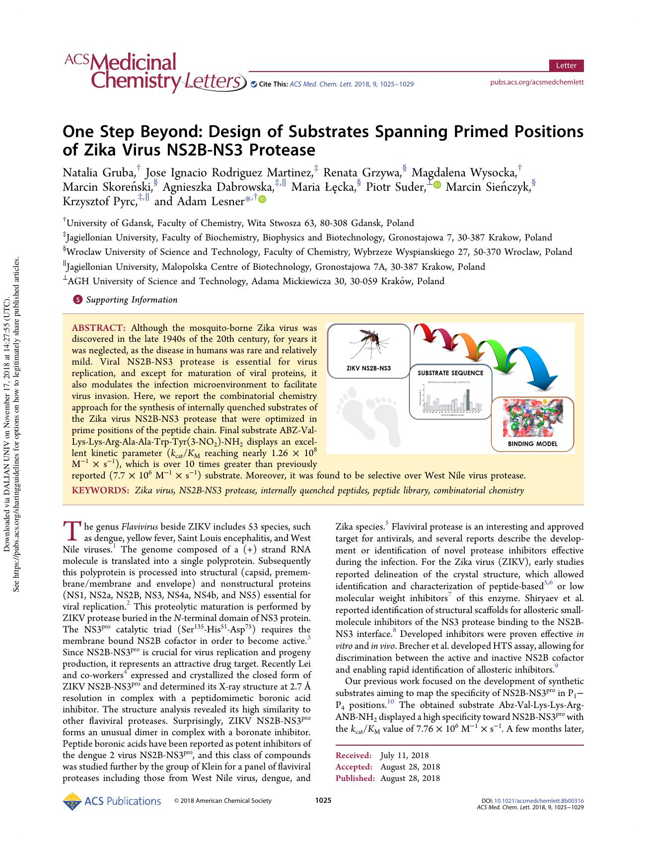 One Step Beyond: Design of Substrates Spanning Primed Positions of Zika Virus NS2B-NS3 Protease by unknow