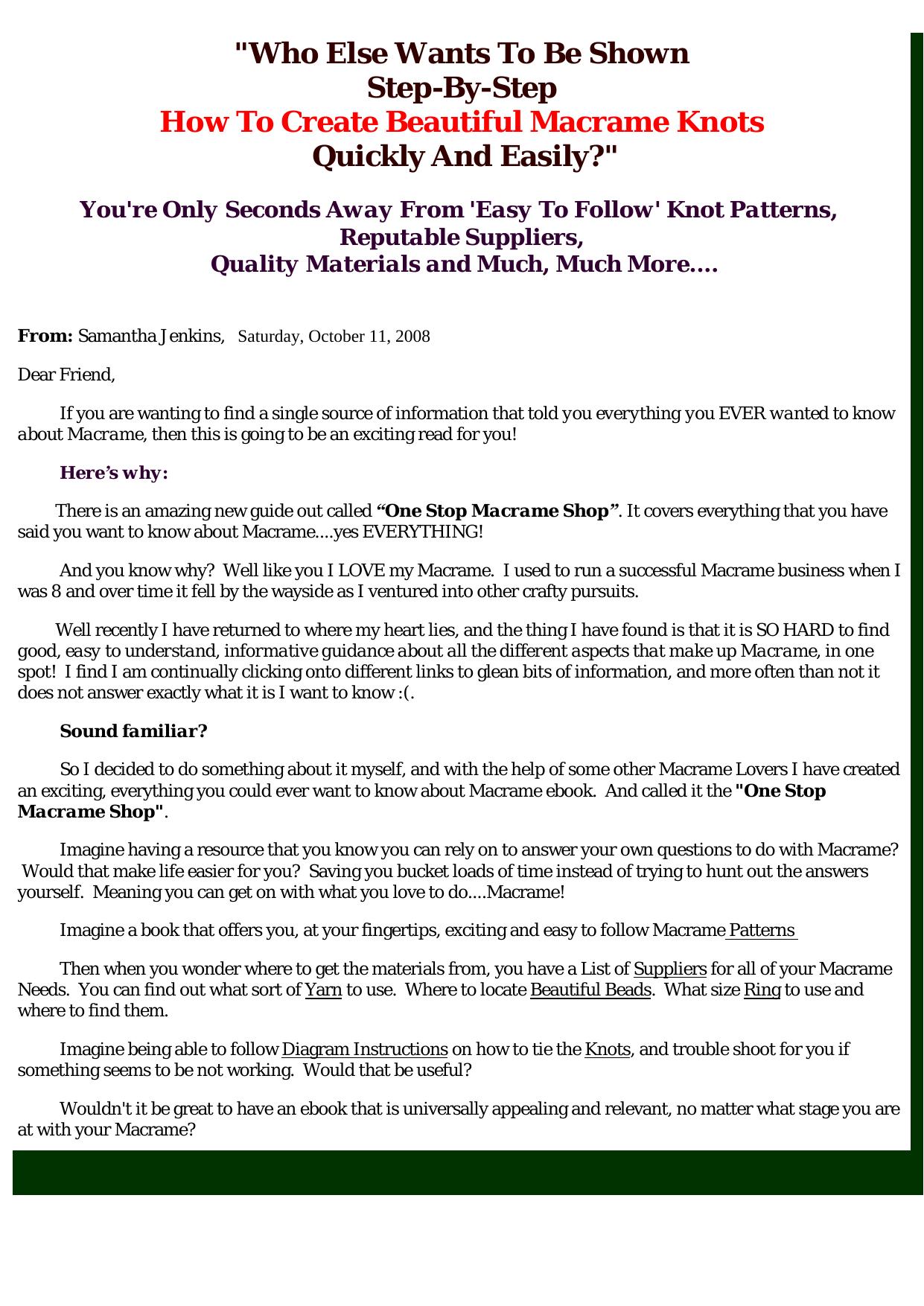 One Stop Macrame Shop. by Best of Kuszter's Collection