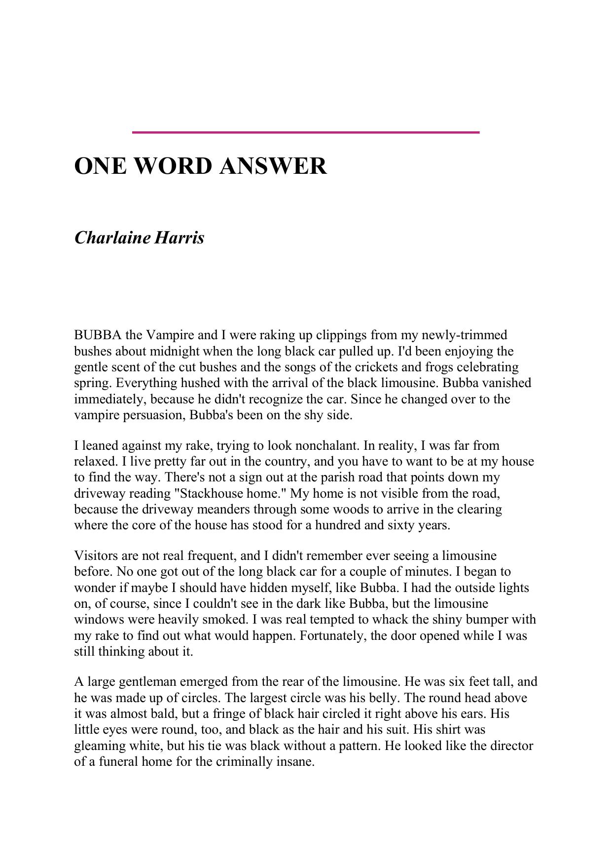 One Word Answer by Charlaine Harris