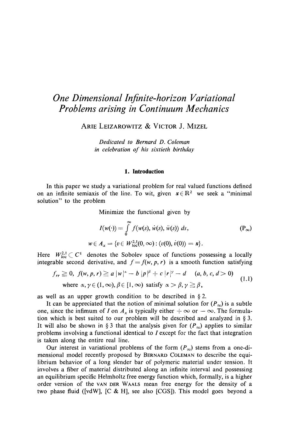 One dimensional infinite-horizon variational problems arising in continuum mechanics by Unknown