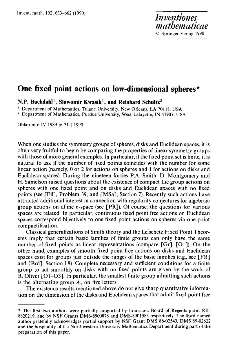 One fixed point actions on low-dimensional spheres by Unknown