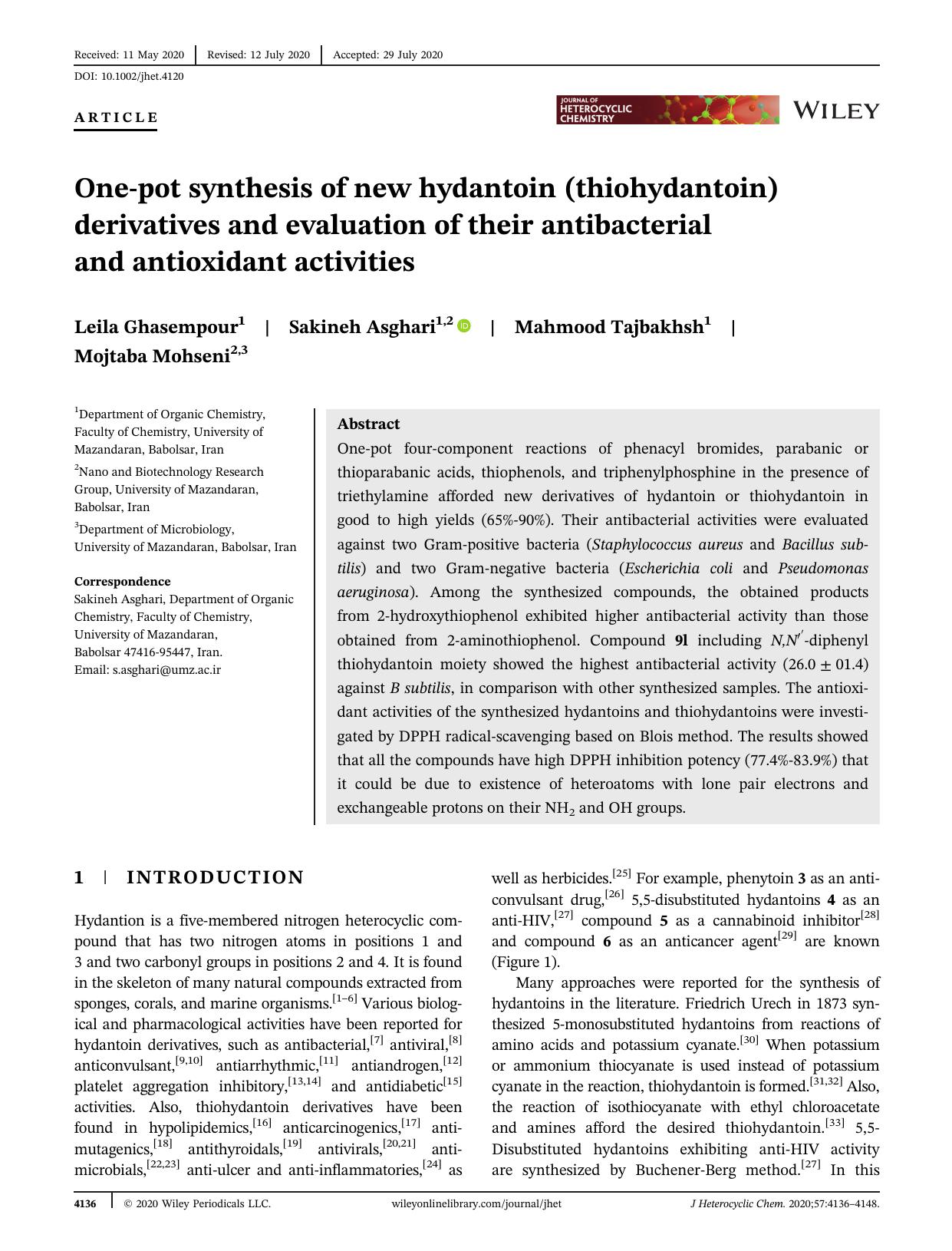 One pot synthesis of new hydantoin (thiohydantoin) derivatives and evaluation of their antibacterial and antioxidant activities by Unknown