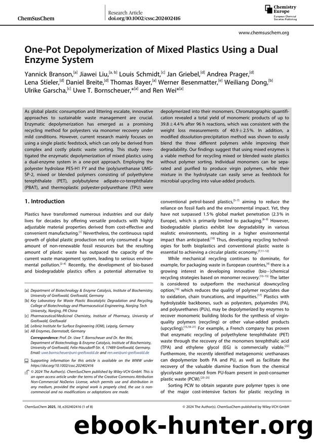 OneâPot Depolymerization of Mixed Plastics Using a Dual Enzyme System by Unknown