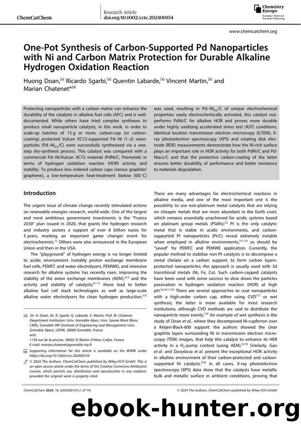 OneâPot Synthesis of CarbonâSupported Pd Nanoparticles with Ni and Carbon Matrix Protection for Durable Alkaline Hydrogen Oxidation Reaction by Unknown