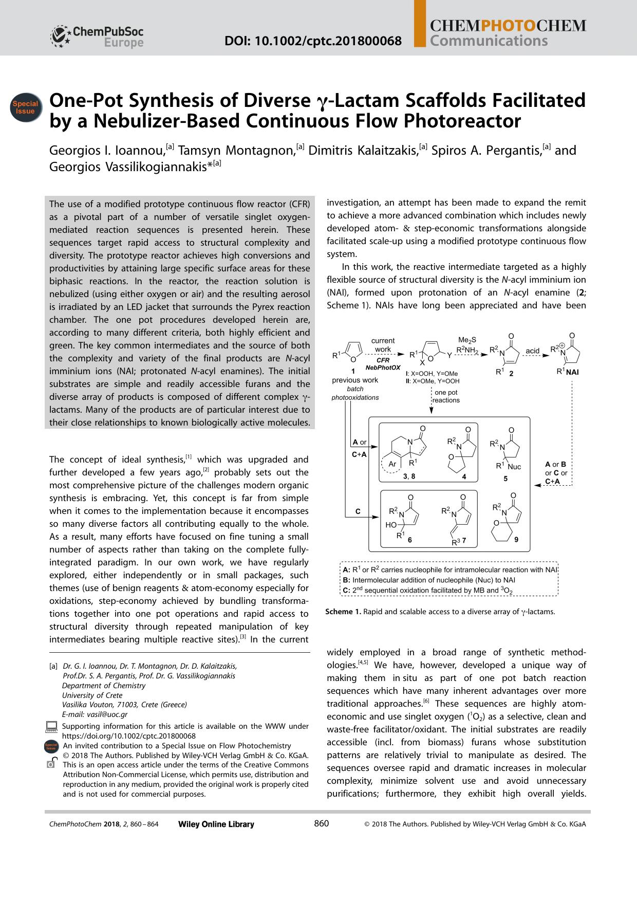 OneâPot Synthesis of Diverse Î³âLactam Scaffolds Facilitated by a NebulizerâBased Continuous Flow Photoreactor by Unknown