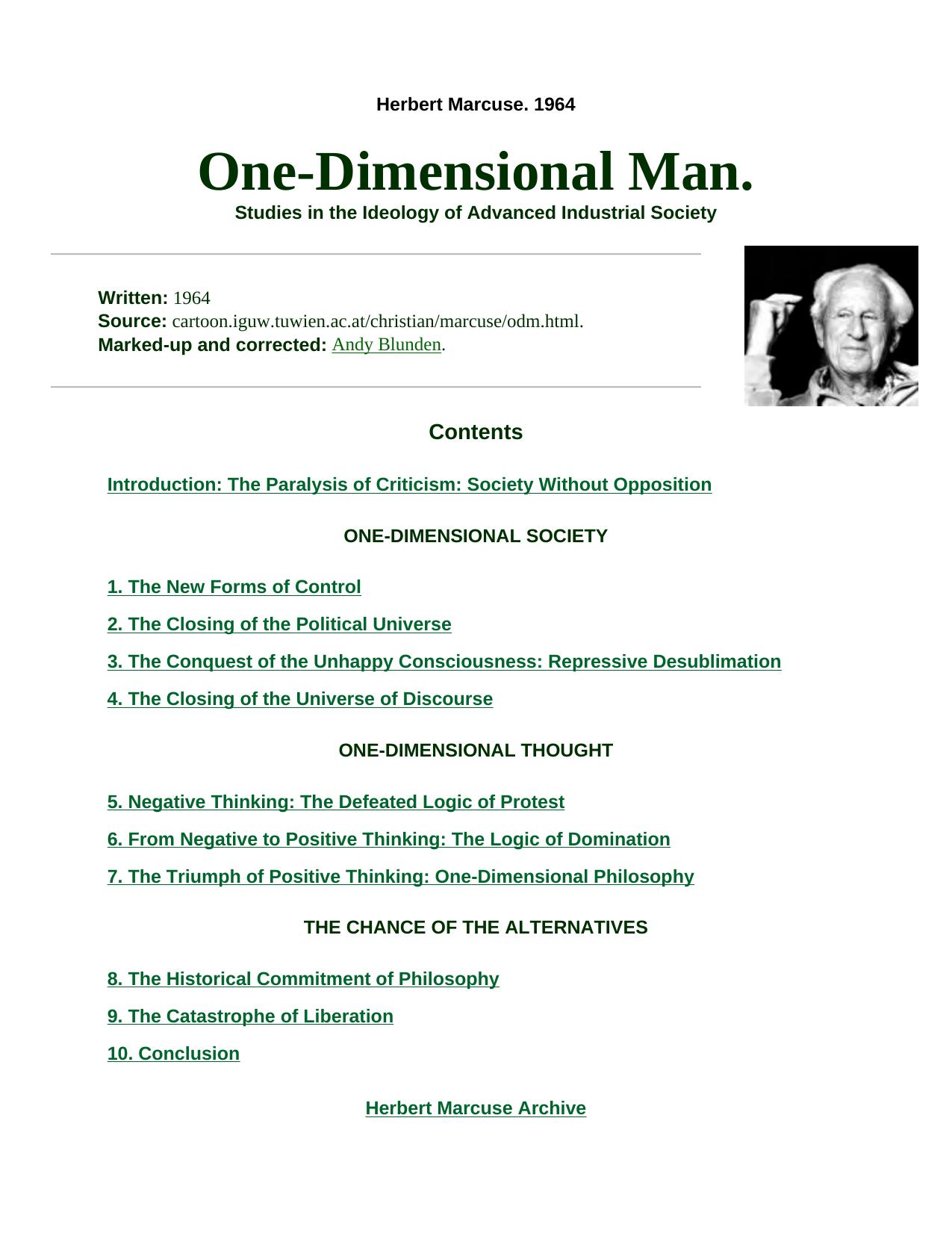 One-Dimensional Man [html] by Herbert Marcuse