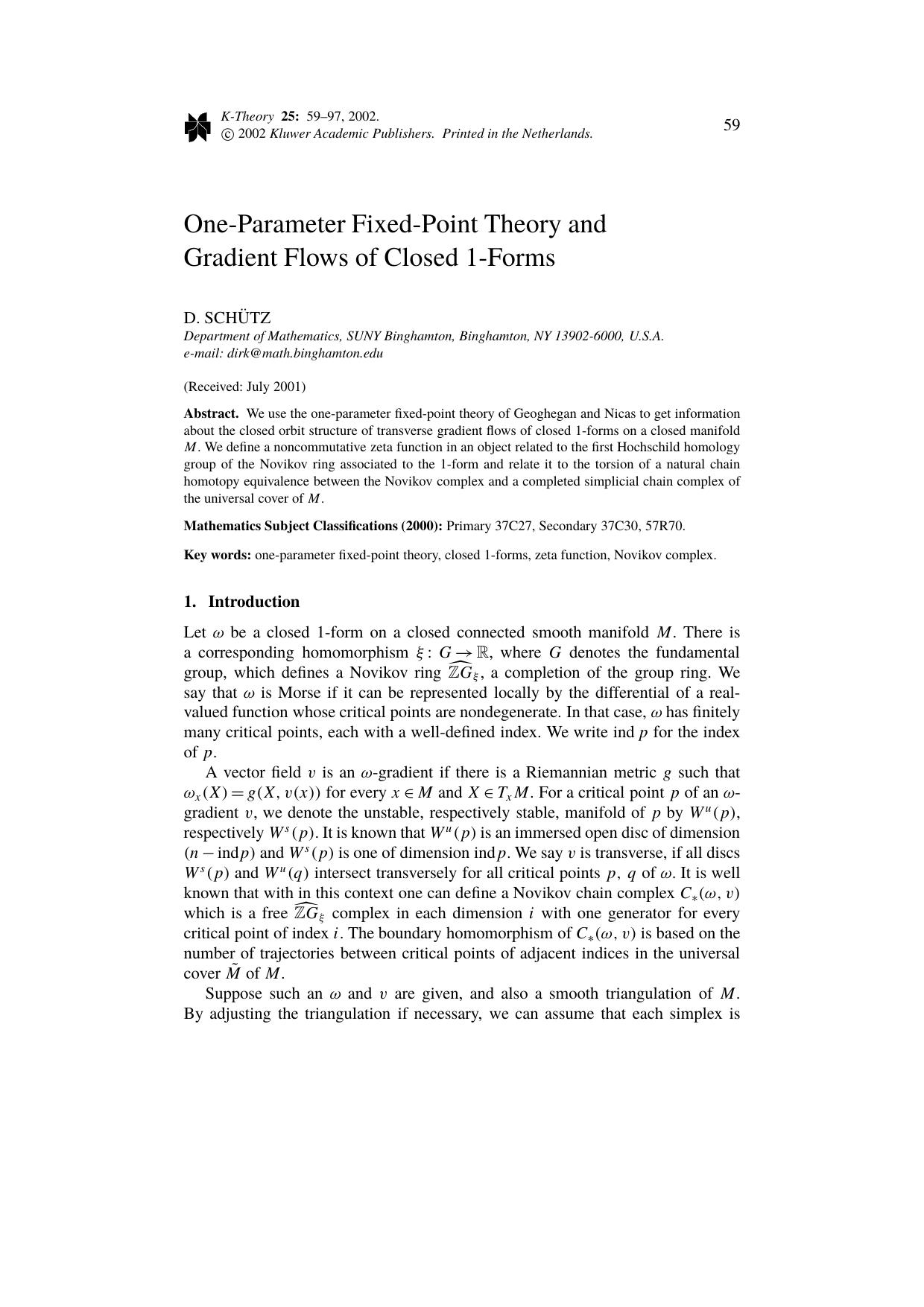 One-Parameter Fixed-Point Theory and Gradient Flows of Closed 1-Forms by Unknown