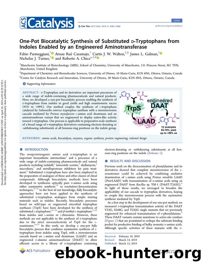 One-Pot Biocatalytic Synthesis of Substituted d-Tryptophans from Indoles Enabled by an Engineered Aminotransferase by unknow