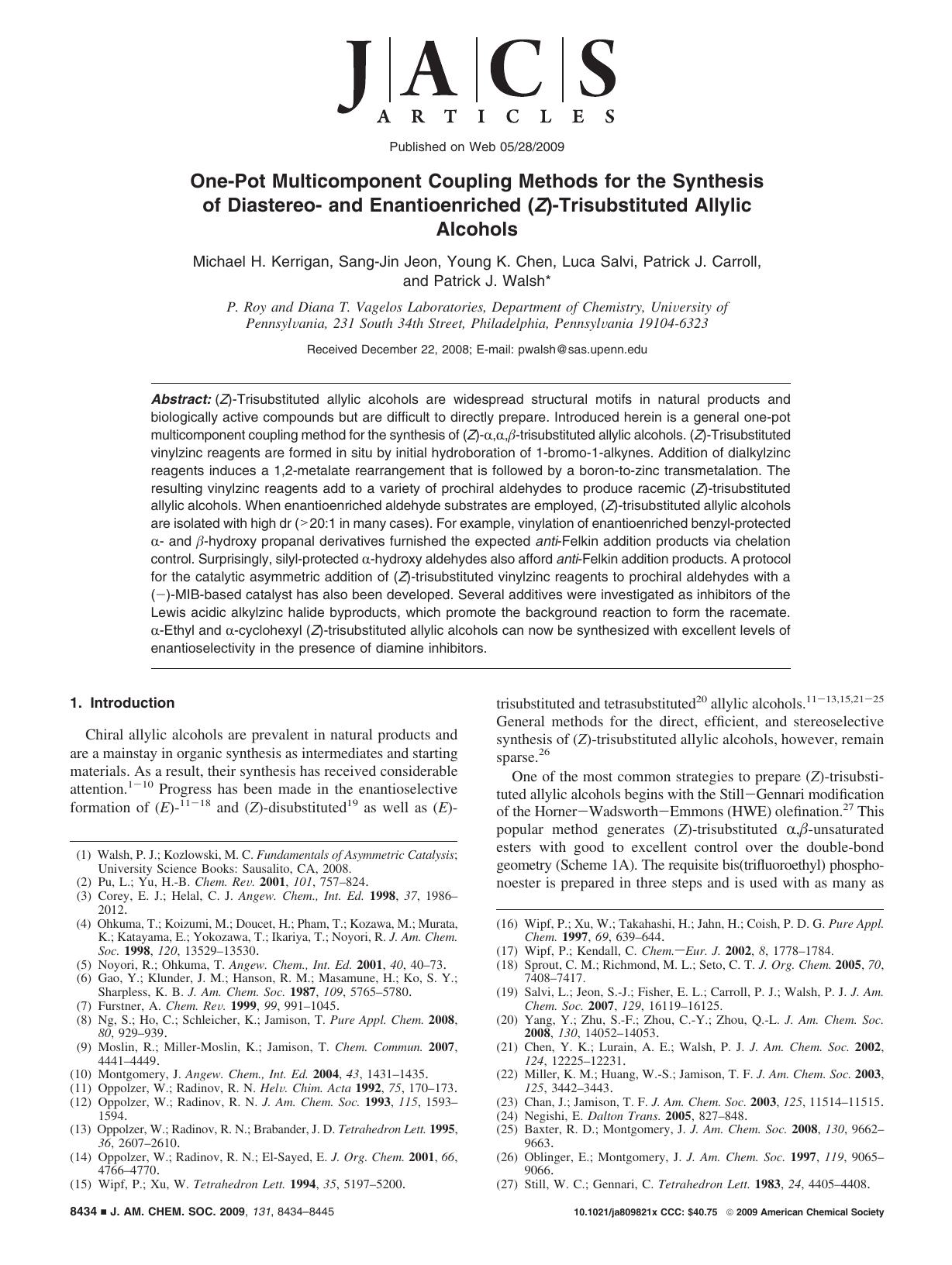 One-Pot Multicomponent Coupling Methods for the Synthesis of Diastereo- and Enantioenriched (Z)-Trisubstituted Allylic Alcohols by unknow