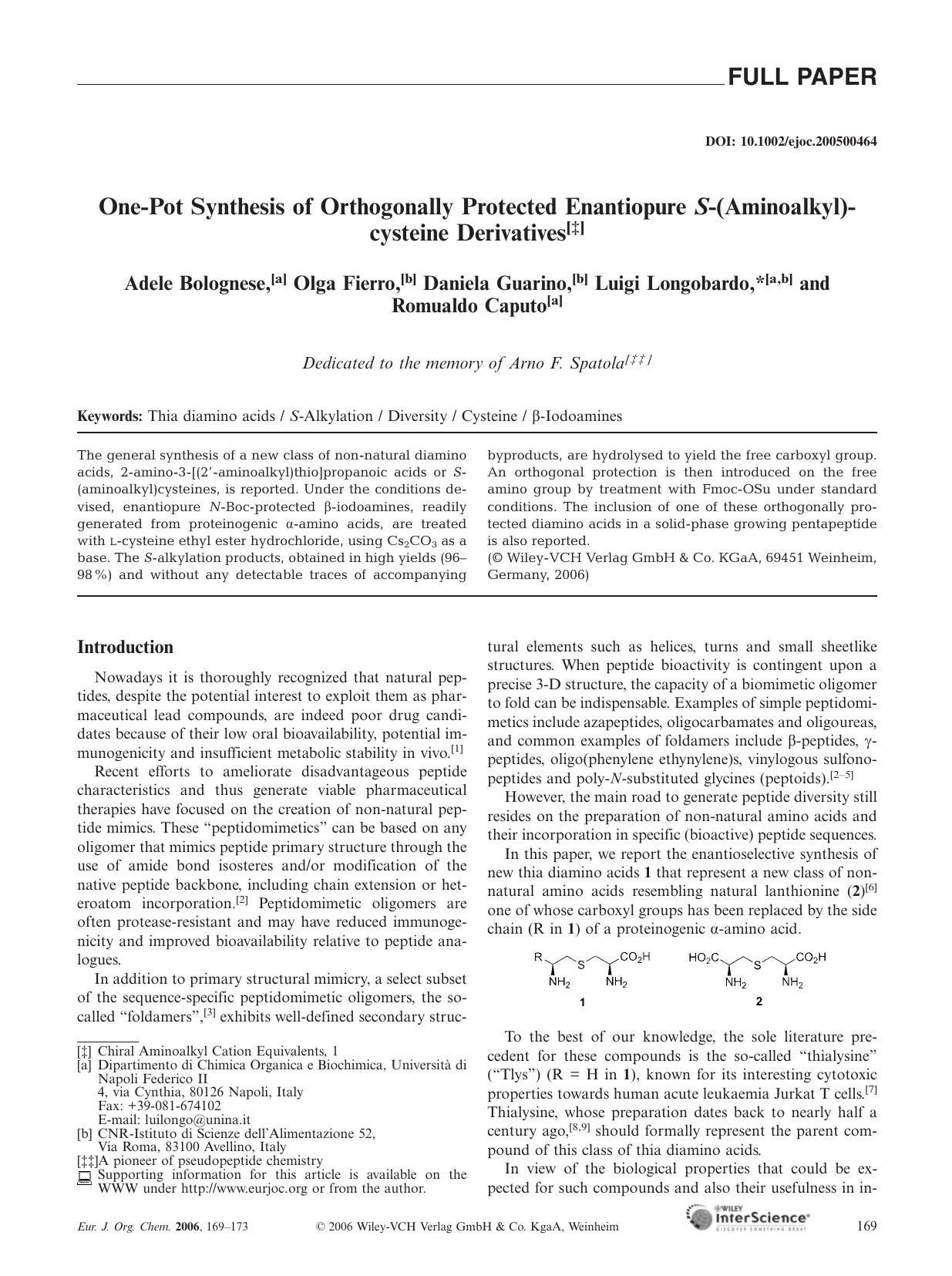 One-Pot Synthesis of Orthogonally Protected Enantiopure S-(Aminoalkyl)cysteine Derivatives by Unknown