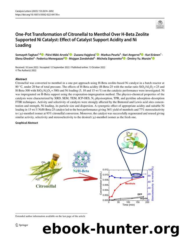 One-Pot Transformation of Citronellal to Menthol Over H-Beta Zeolite Supported Ni Catalyst: Effect of Catalyst Support Acidity and Ni Loading by unknow