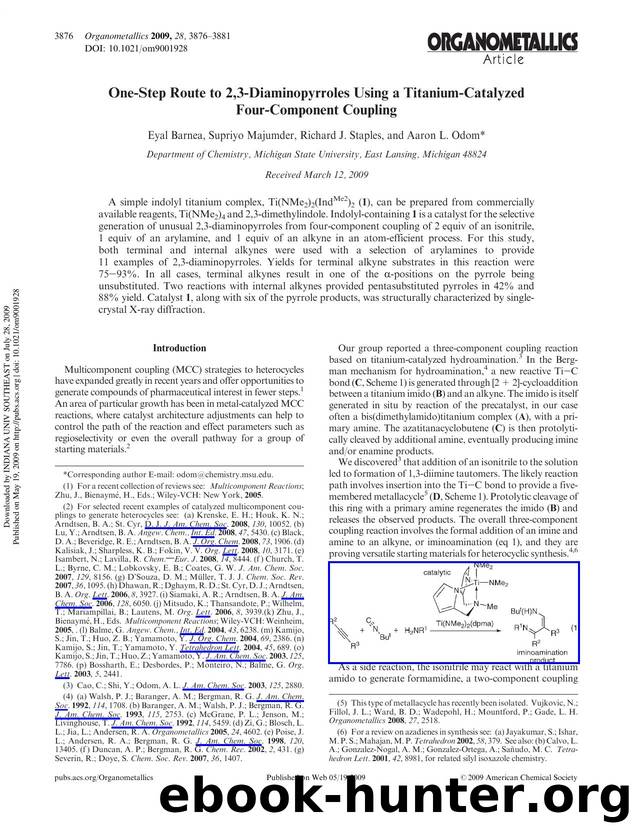 One-Step Route to 2,3-Diaminopyrroles Using a Titanium-Catalyzed Four-Component Coupling by Eyal Barnea Supriyo Majumder Richard J. Staples & Aaron L. Odom*