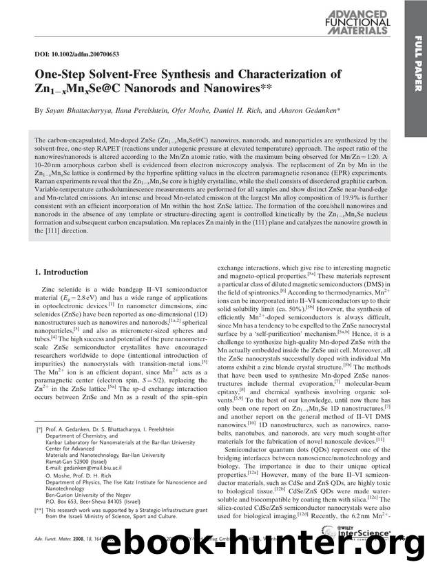 One-Step Solvent-Free Synthesis and Characterization of Zn1[minus]xMnxSe[commat]C Nanorods and Nanowires by Unknown