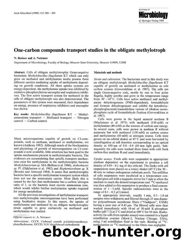 One-carbon compounds transport studies in the obligate methylotroph by Unknown