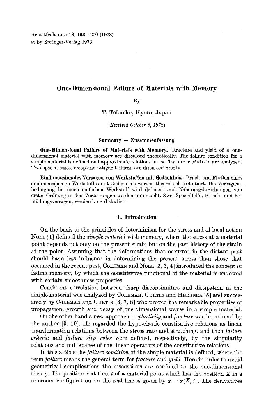 One-dimensional failure of materials with memory by Unknown