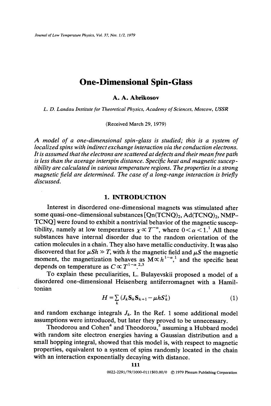 One-dimensional spin-glass by Unknown