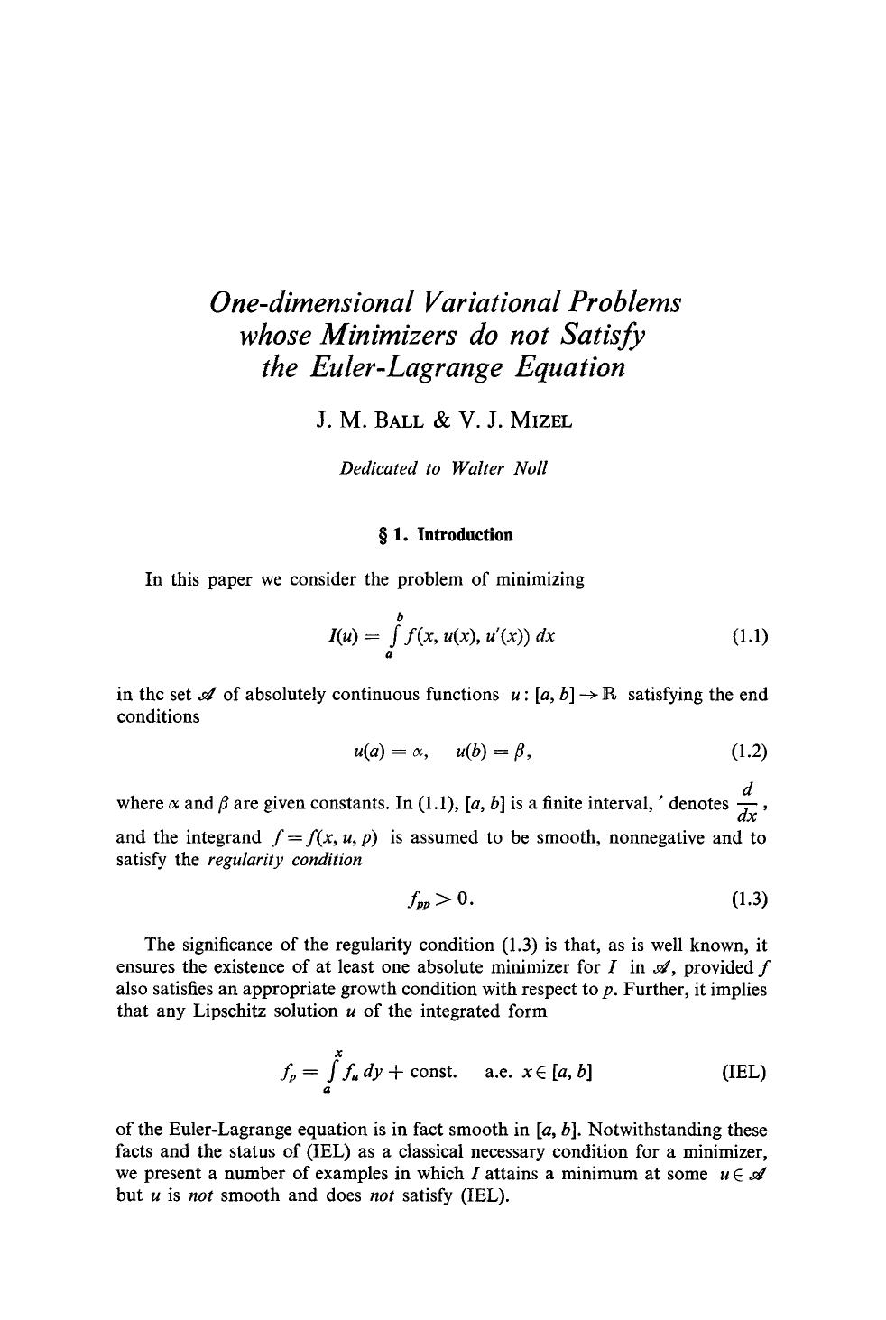 One-dimensional variational problems whose minimizers do not satisfy the Euler-Lagrange equation by Unknown