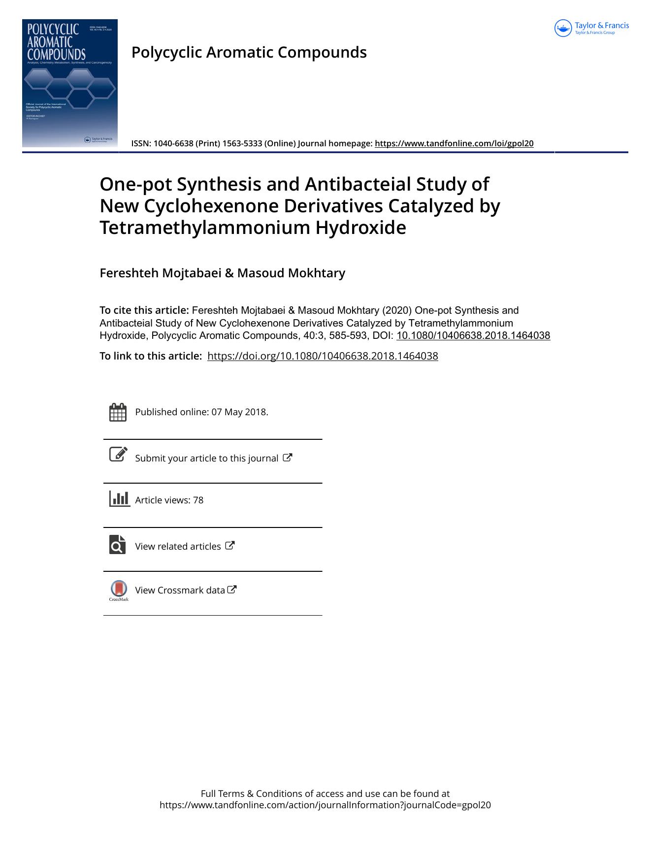 One-pot Synthesis and Antibacteial Study of New Cyclohexenone Derivatives Catalyzed by Tetramethylammonium Hydroxide by Fereshteh Mojtabaei & Masoud Mokhtary