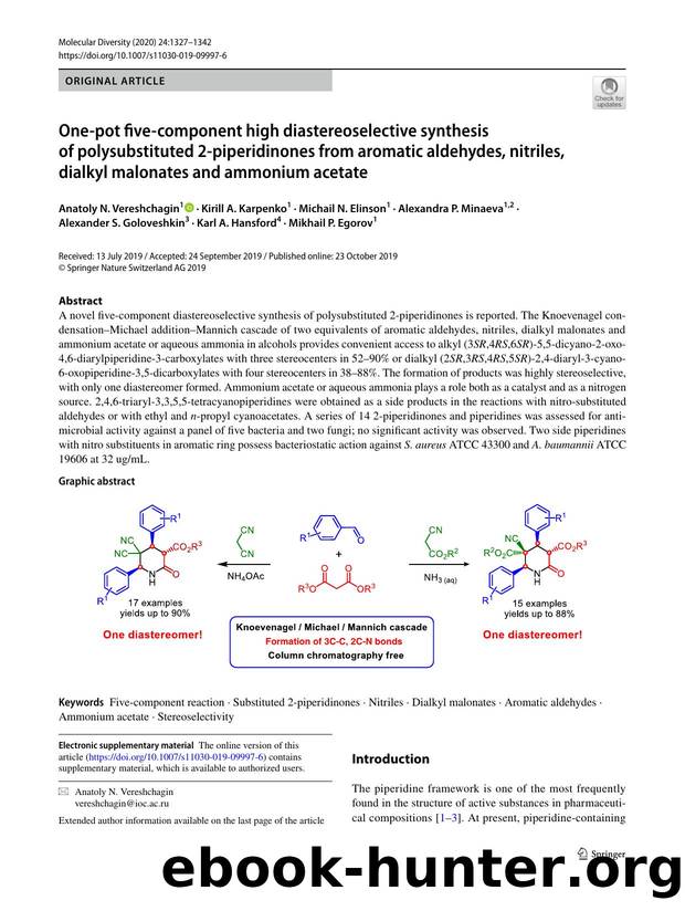 One-pot five-component high diastereoselective synthesis of polysubstituted 2-piperidinones from aromatic aldehydes, nitriles, dialkyl malonates and ammonium acetate by unknow