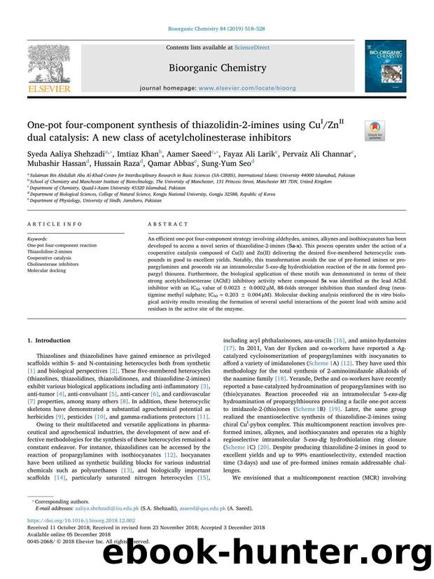 One-pot four-component synthesis of thiazolidin-2-imines using CuIZnII dual catalysis_ A new class of acetylcholinesterase inhibitors by unknow