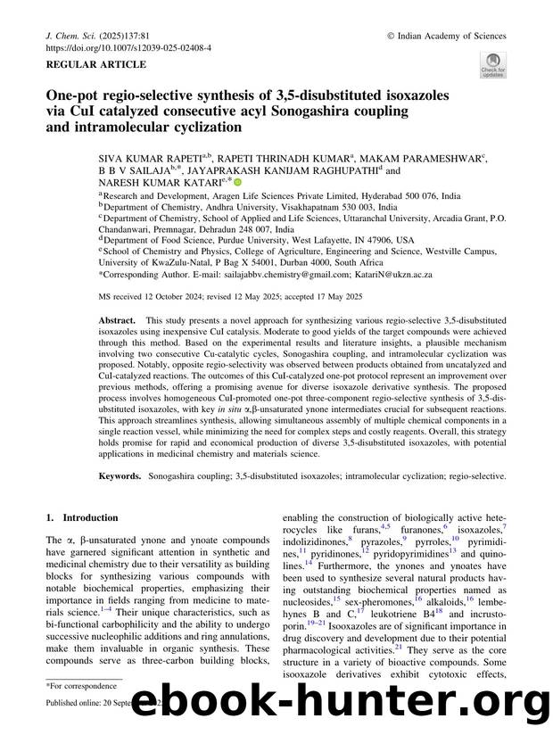 One-pot regio-selective synthesis of 3,5-disubstituted isoxazoles via CuI catalyzed consecutive acyl Sonogashira coupling and intramolecular cyclization by unknow