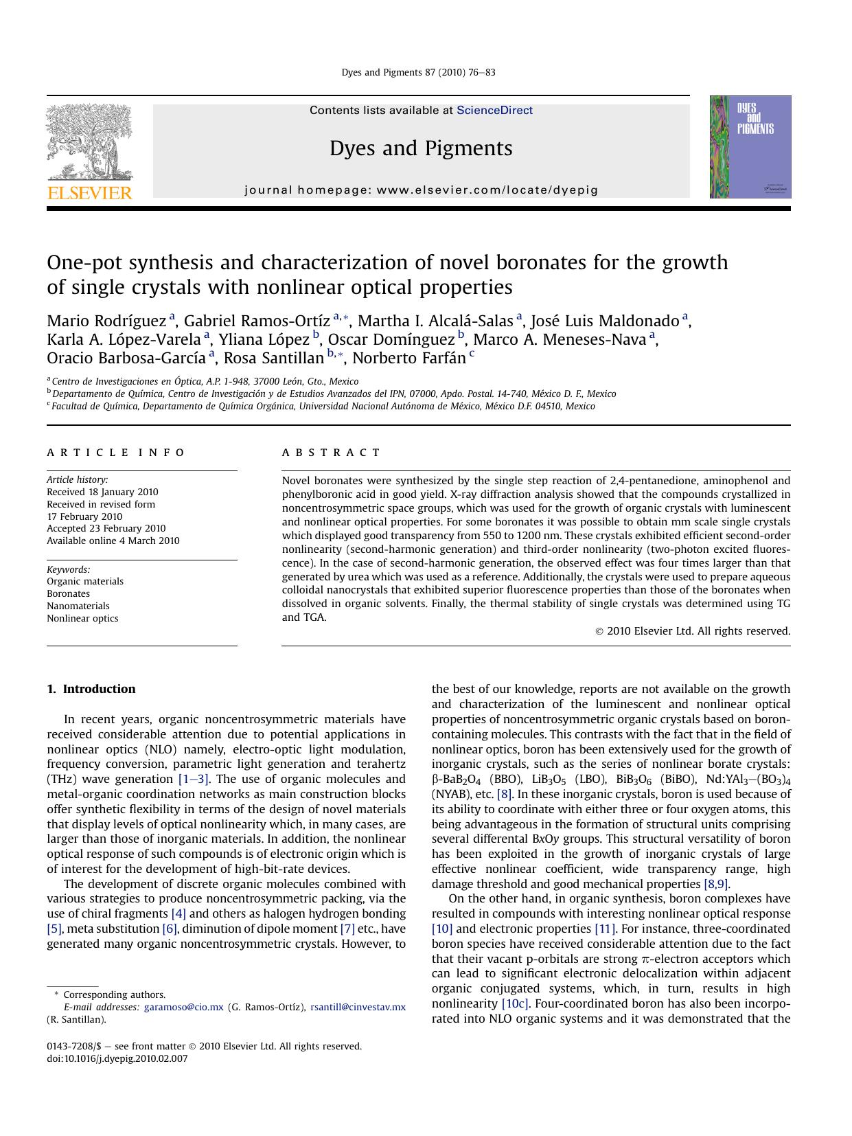 One-pot synthesis and characterization of novel boronates for the growth of single crystals with nonlinear optical properties by unknow