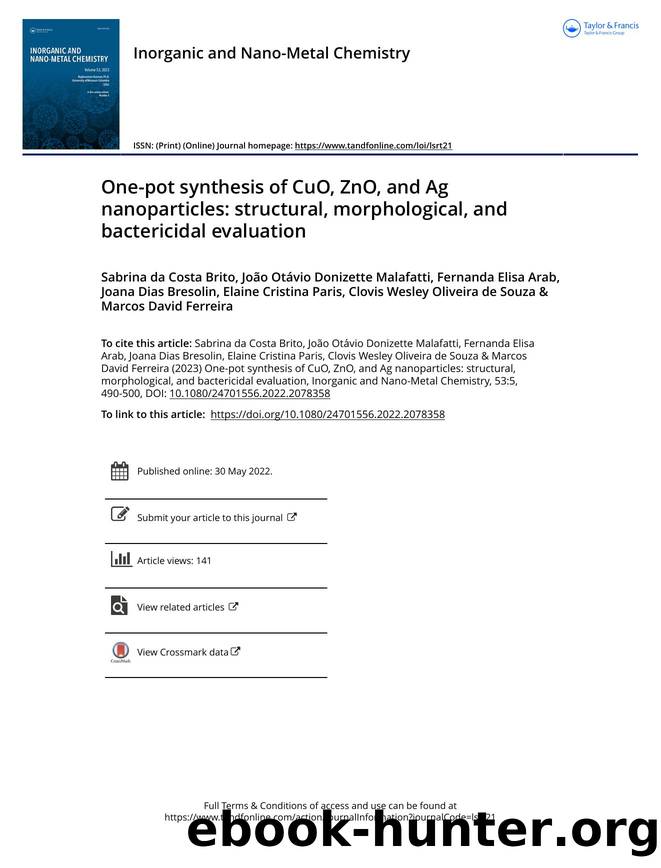 One-pot synthesis of CuO, ZnO, and Ag nanoparticles: structural, morphological, and bactericidal evaluation by unknow