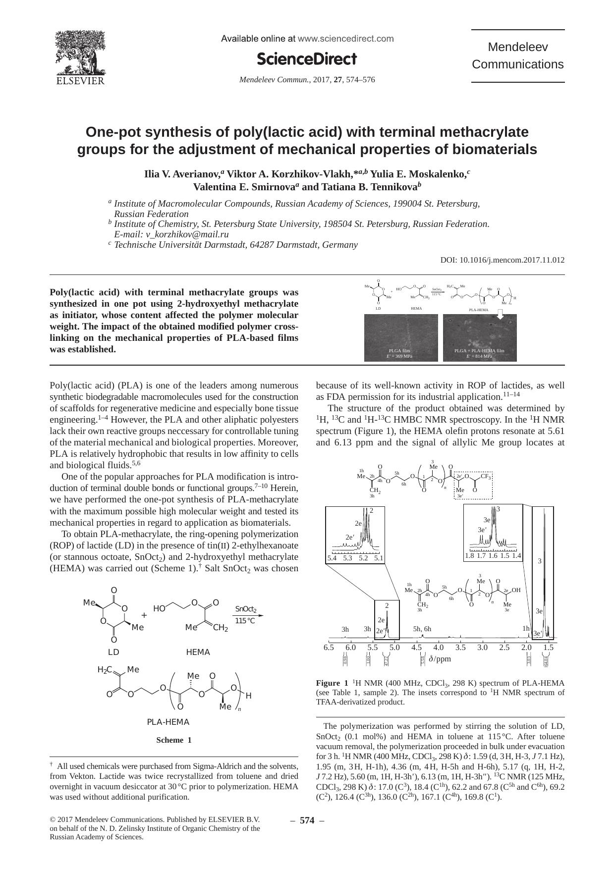 One-pot synthesis of poly(lactic acid) with terminal methacrylate groups for the adjustment of mechanical properties of biomaterials by unknow