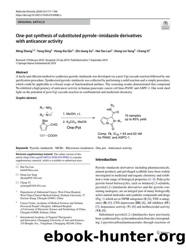 One-pot synthesis of substituted pyrroleâimidazole derivatives with anticancer activity by Ming Zhang & Yong Ding & Hong-Xia Qin & Zhi-Gang Xu & Hai-Tao Lan & Dong-Lin Yang & Cheng Yi