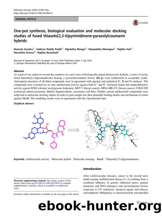 One-pot synthesis, biological evaluation and molecular docking studies of fused thiazolo[2,3-b]pyrimidinone-pyrazolylcoumarin hybrids by unknow