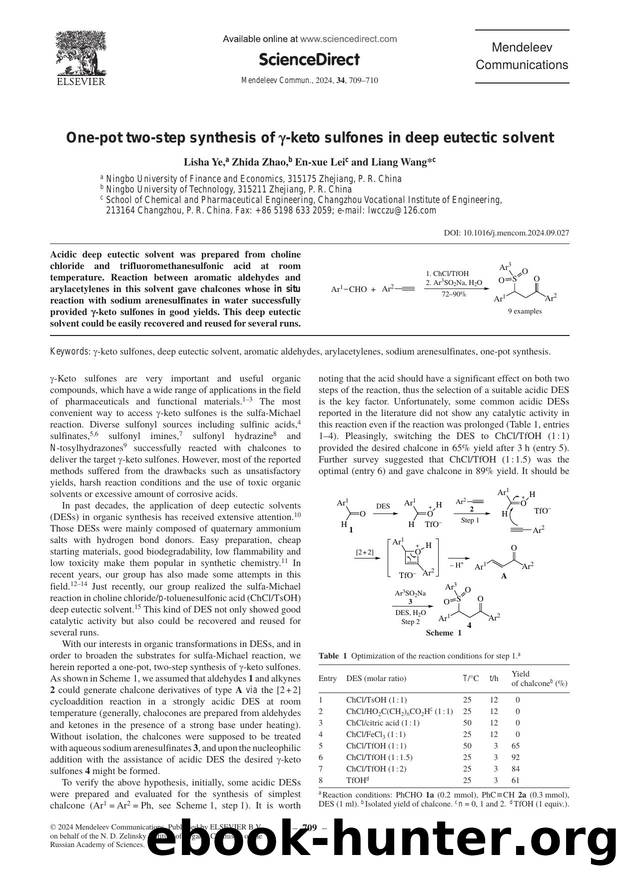 One-pot two-step synthesis of Î³-keto sulfones in deep eutectic solvent by Lisha Ye & Zhida Zhao & En-xue Lei & Liang Wang