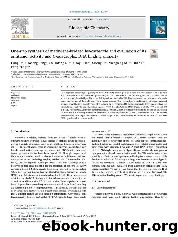 One-step synthesis of methylene-bridged bis-carbazole and evaluation of its antitumor activity and G-quadruplex DNA binding property by unknow
