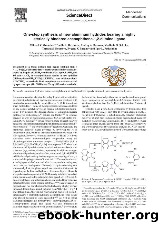 One-step synthesis of new aluminum hydrides bearing a highly sterically hindered acenaphthene-1,2-diimine ligand by unknow