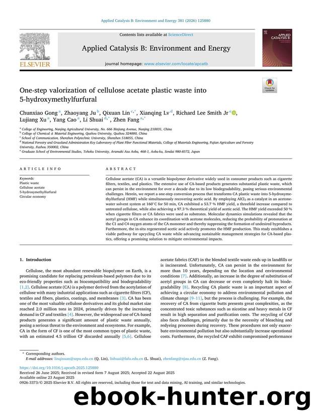 One-step valorization of cellulose acetate plastic waste into 5-hydroxymethylfurfural by unknow