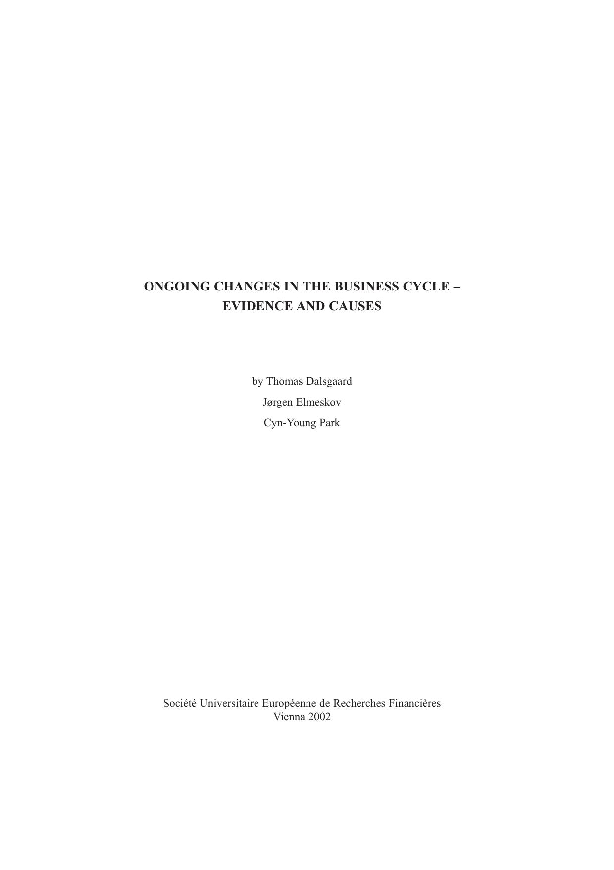 Ongoing Changes in the Business Cycle: Evidence and Causes by Thomas Dalsgaard Jorgen Elmeskov Cyn-Young Park