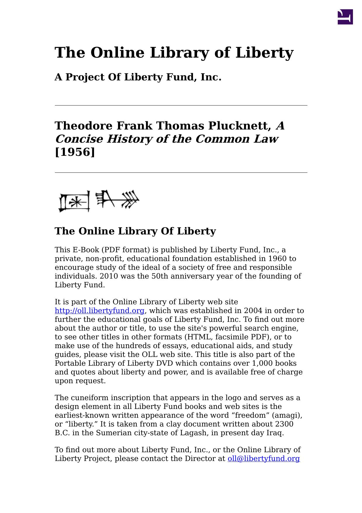 Online Library of Liberty: A Concise History of the Common Law - Portable Library of Liberty by A Concise History of the Common Law (2)