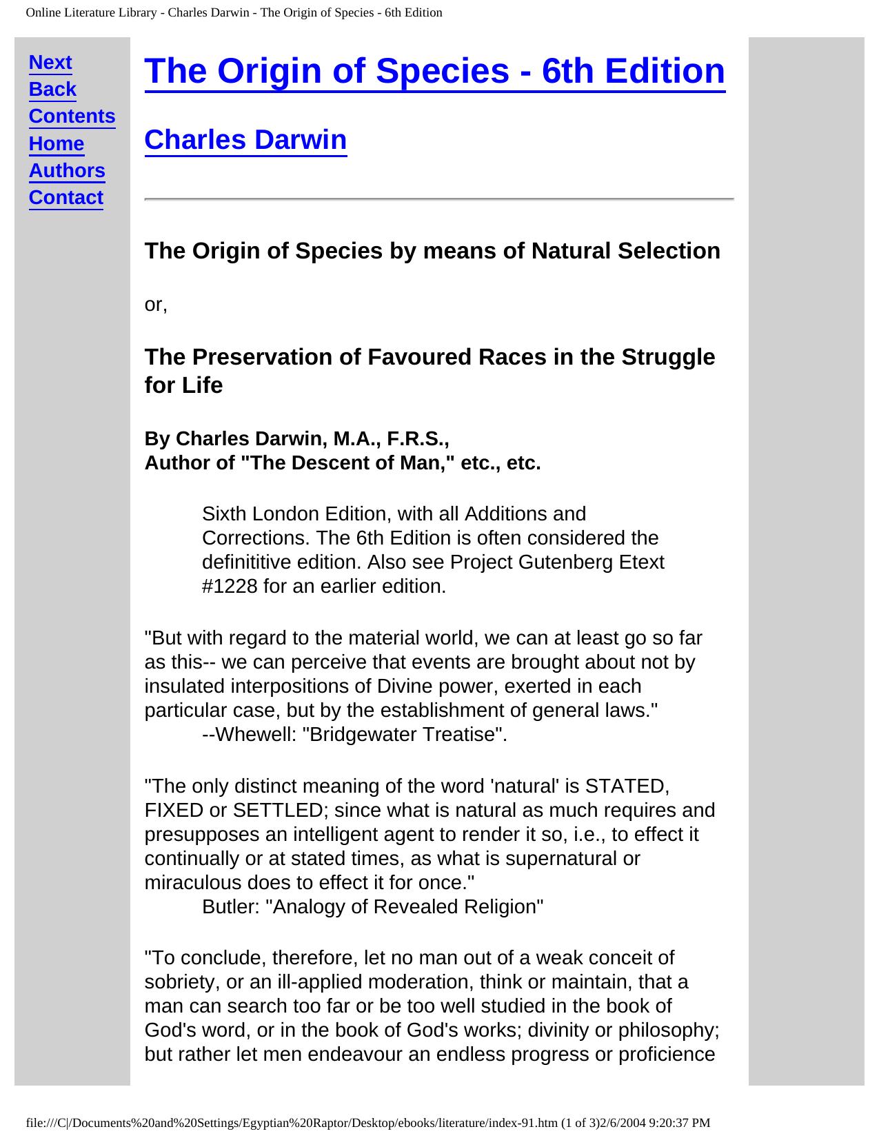 Online Literature Library - Charles Darwin - The Origin of Species - 6th Edition by evilz