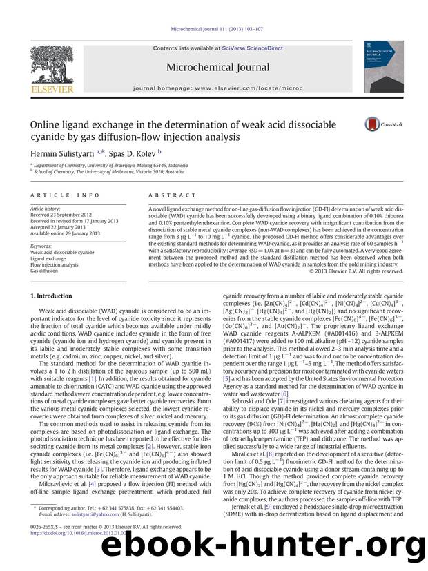 Online ligand exchange in the determination of weak acid dissociable cyanide by gas diffusion-flow injection analysis by Hermin Sulistyarti & Spas D. Kolev