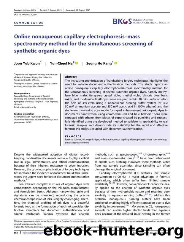 Online nonaqueous capillary electrophoresis-mass spectrometry method for the simultaneous screening of synthetic organic dyes by Unknown