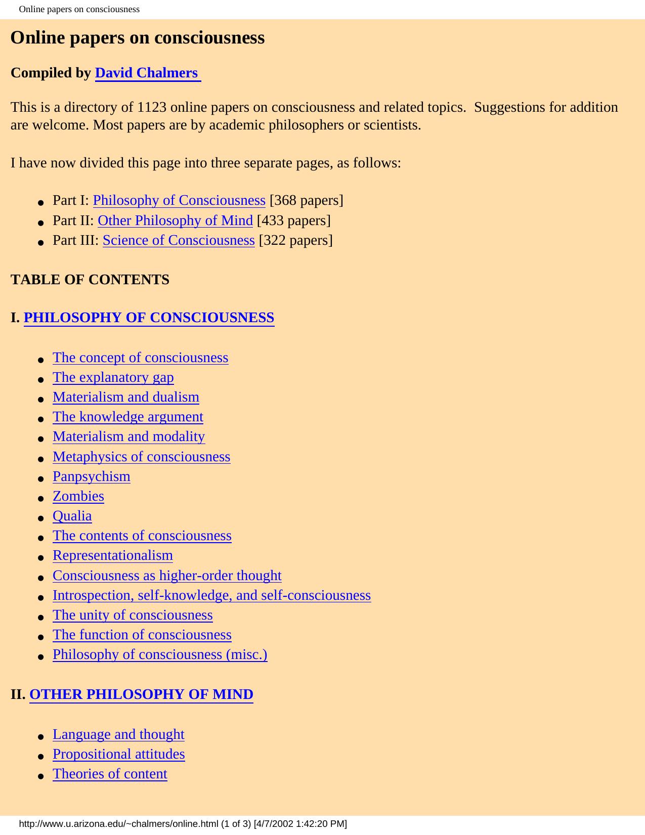 Online papers on consciousness by Collection Of Papers Concerning Consciousness