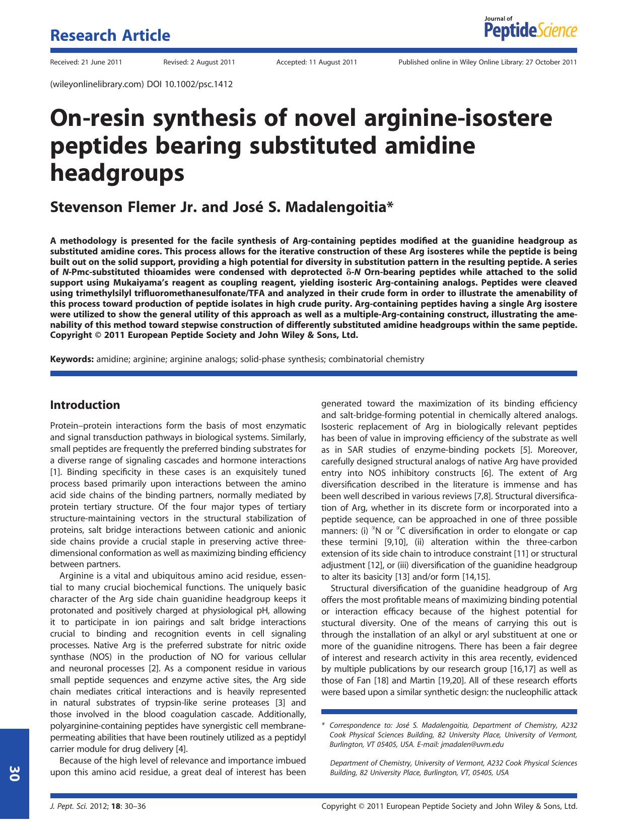 Onresin synthesis of novel arginineisostere peptides bearing substituted amidine headgroups by Unknown