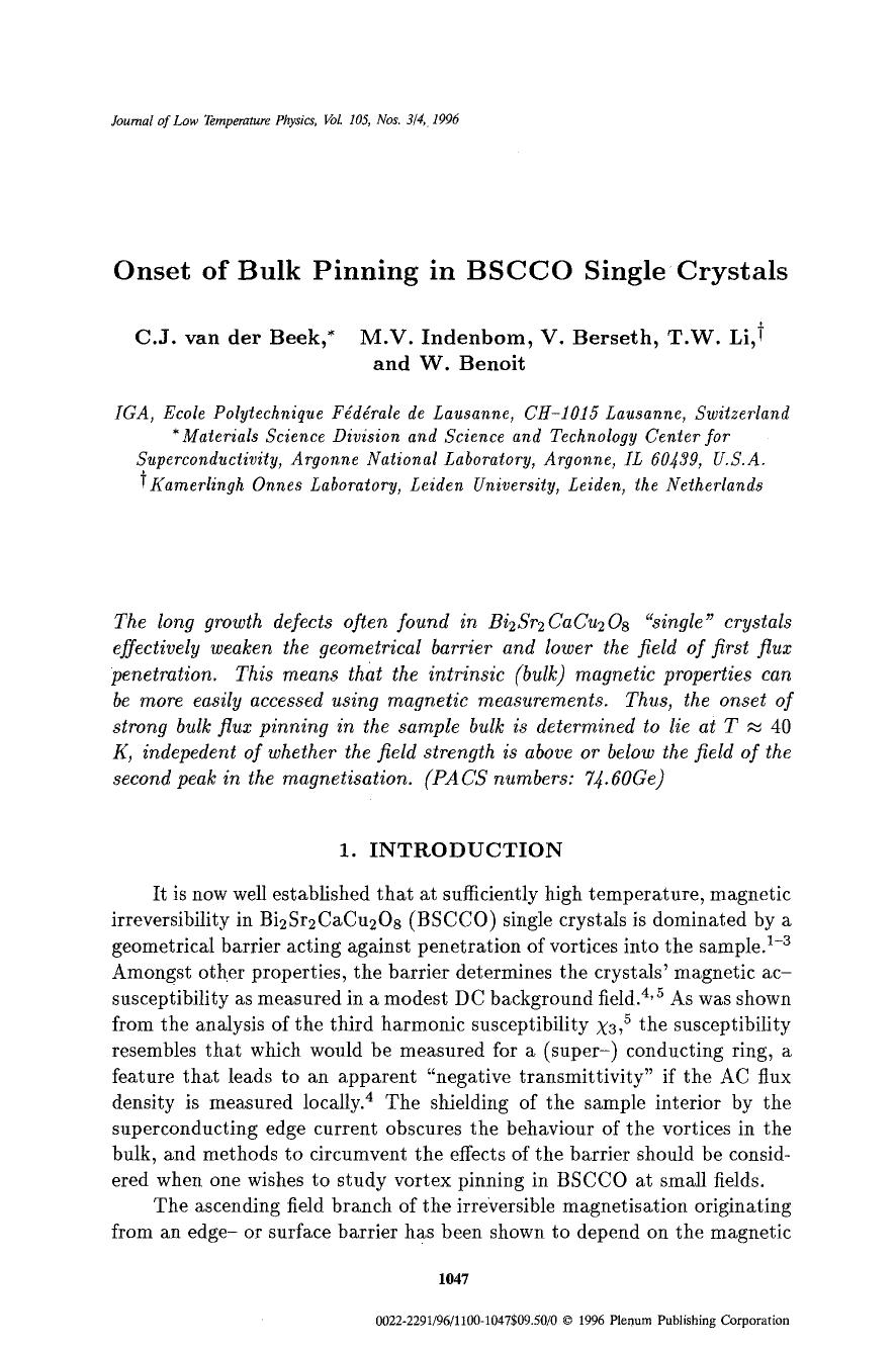 Onset of bulk pinning in BSCCO single crystals by Unknown