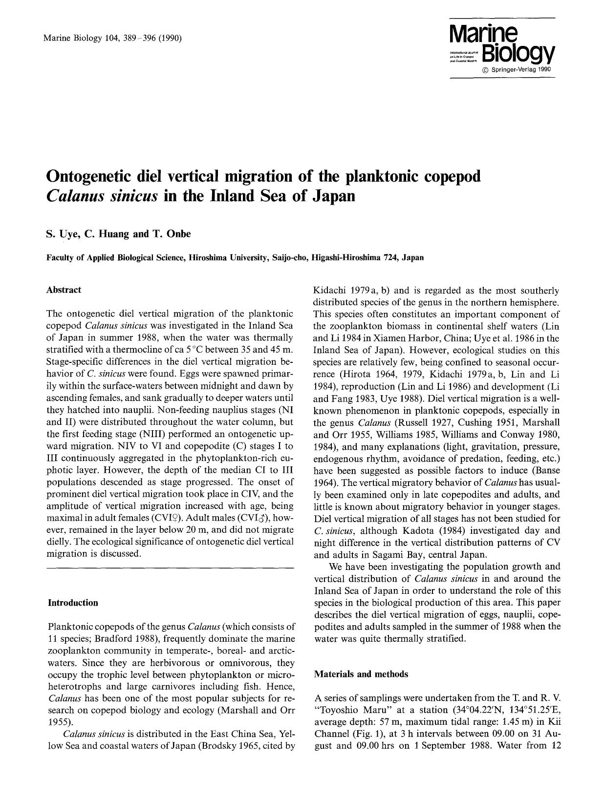 Ontogenetic diel vertical migration of the planktonic copepod <Emphasis Type="Italic">Calanus sinicus <Emphasis> in the Inland Sea of Japan by Unknown