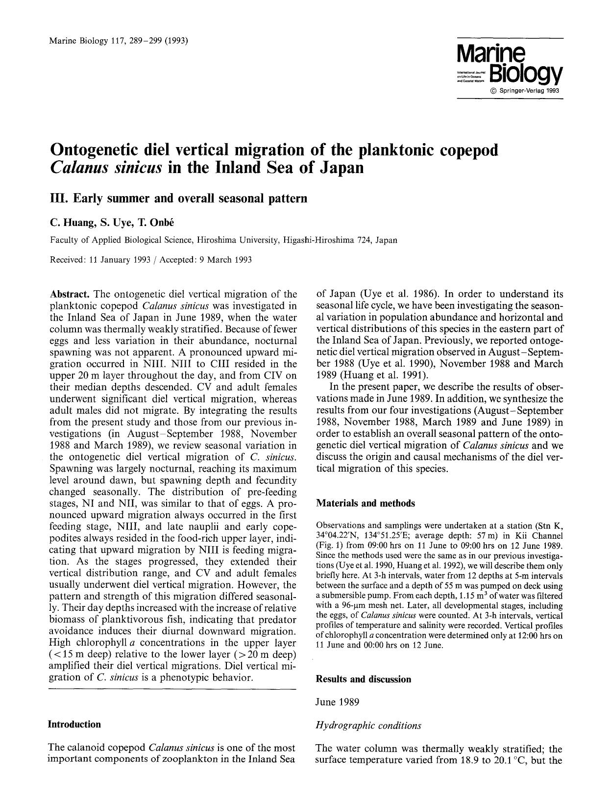 Ontogenetic diel vertical migration of the planktonic copepod <Emphasis Type="Italic">Calanus sinicus<Emphasis> in the Inland Sea of Japan by Unknown